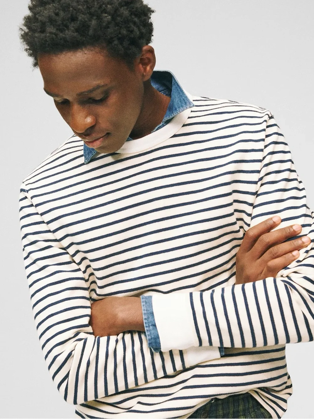 J. CREW Long-sleeve crewneck in striped maritime jersey Size L $98 NWT CR195
